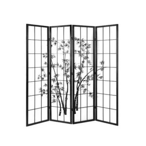 Artiss 4 Panel Room Divider Screen 174x179cm Bamboo Black White - Picture 1 of 7