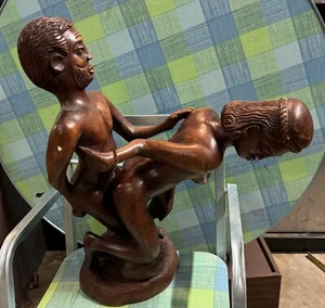 Vintage Erotic Hand-Carved Jamaican Sculpture - 1970s, Solid Wood Art - Picture 1 of 16