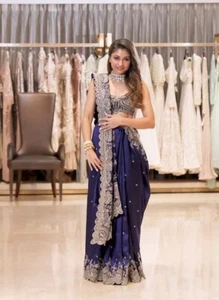 Sari de seda Rangoli púrpura con blusa para mujer y niña Aesthetic Wear - Imagen 1 de 14