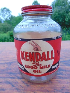 VTG KENDALL The 2000 Mile Oil One Quart Glass Jar w/ Paper Label Bradford PA - Picture 1 of 17