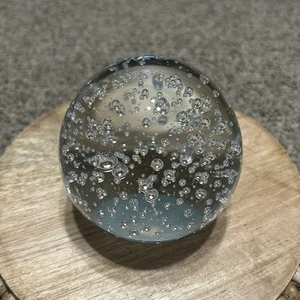 Vintage HAND BLOWN Clear ART GLASS Controlled Bubbles PAPER WEIGHT Ball 3.5x4” - Picture 1 of 7