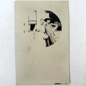 RPPC Farmer Girl Boy Overalls Grandma Antique Photo Postcard Androgynous Unusual - Picture 1 of 3