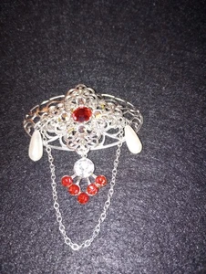 Vintage Style Pin/Pendant Ruby coloured stones and faux pearl teardrop accents - Picture 1 of 3