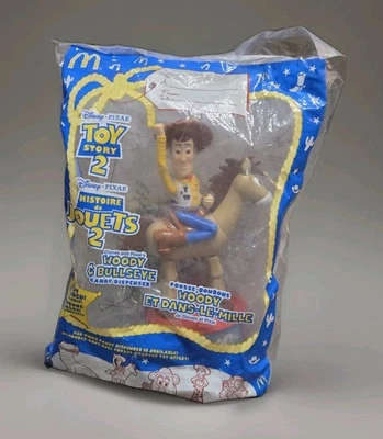 McDonalds Toy Story 2 Woody's Round Up Candy Dispenser Woody & Bullseye VTG Foto 1 de 4