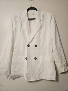 J. Jill Relaxed Linen Blend Jacket White Blazer Sz L Button Quite Luxury Comfort - Picture 1 of 8