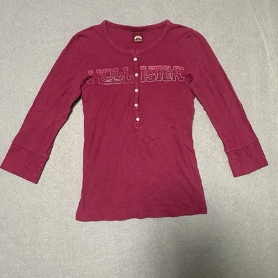 Y2K Hollister Henley Top Shirt Size S Burgundy Fitted Long Sleeved Elena Gilbert - Image 1 of 4