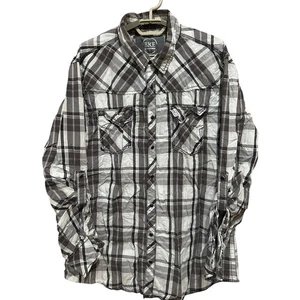 BKE Western Shirt XL Gray White Plaid Pearl Snap Cotton Long Sleeve Button Up - Picture 1 of 7