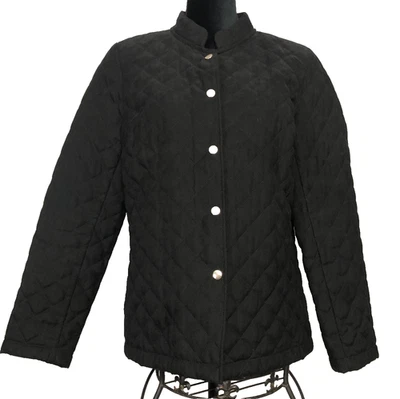 Chaqueta acolchada negra para mujer Briggs New York L forrada a presión acolchada cuello falso Foto 1 de 4