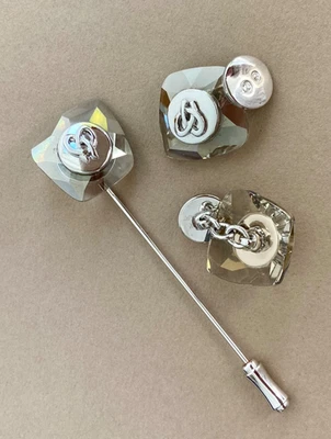 Boxed SWAROVSKI Men's Cufflinks & Tie Pin Set - Knot Motif - Vintage c. 2000 - Image 1 of 4