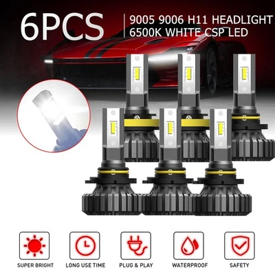 AUXITO 6500K Xenon White LED 9005+H11+H8 Headlight Bulb HI/LO Beam 500% Brighter - Image 1 of 4