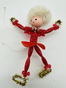 Twisty Vintage Beaded Ice Skater Christmas Ornaments Kitschy - Picture 1 of 3
