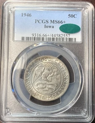 1946 50c Iowa Commemorative Silver Half Dollar PCGS MS66+ CAC - Image 1 of 4