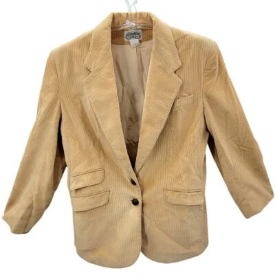 Chaqueta Blazer The Villager Vintage Años 80 Pana 2 Cuero Botón Ventilación Central Foto 1 de 4