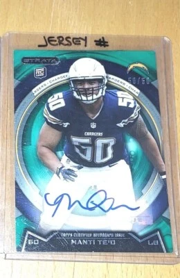 Manti Te'o 50/50 JERSEY 2013 Topps Strata Rookie Green Autograph CHARGERS #RDCMT - Image 1 of 2