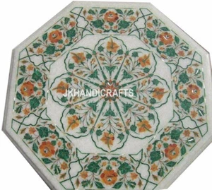 Mesa de centro de mármol de 24" incrustación floral piedras semipreciosas arte emporio - Imagen 1 de 5