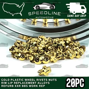 20 x Gold Plastic Wheel Rivets Nuts Rim Lip Replacement Alloys BBS Work Style - Picture 1 of 1