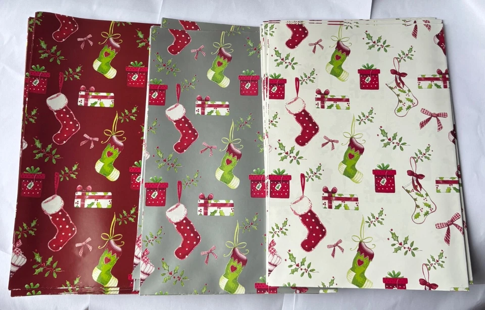 Christmas stockings lovely quality gift wrap choose 6, 12, 24 or 48 sheets - Image 1 of 1