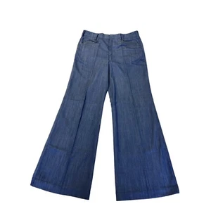 Vtg Handmade Blue GABARDINE Denim Trousers Huge Bell Bottom GAB DISCO Pants - Picture 1 of 10
