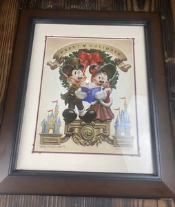 Disney "Happy Holidays" Framed 2010/2014 Greg McCullough Mickey & Minnie Picture - Picture 1 of 9