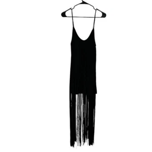 Maurie and Eve Platinum Black Long Fringe Dress Size 0 - Picture 1 of 6