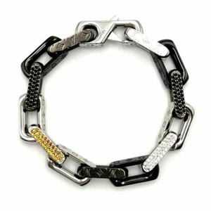 LOUIS VUITTON Monogram Chain Bracelet Bangle Silver Black M1205M - Picture 1 of 9