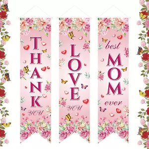 3 Pieces Happy Mother'S Day Banner Pink Floral Mother’S Day Decorations Thanks M - Picture 1 of 7