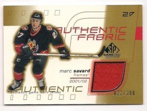 Marc Savard 01-02 UD SP Game Used Authentic Fabric Game Worn Jersey Gold 300