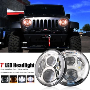 Par de faros LED redondos DOT 7 pulgadas/con ojos de ángulo halo aptos para Jeep Wrangler JK LJ TJ - Imagen 1 de 10