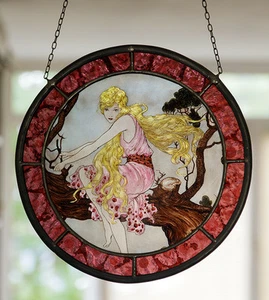 Fairy Tree stained glass, fairy suncatcher, kilnfired glasspainting, blond girl - Picture 1 of 1