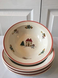 Vintage Jamestown China "The Joy of Christmas" Rimmed SOUP / CEREAL Bowls 4 - Picture 1 of 8