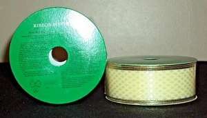 MEGA ROLL NARROWS 1.5" Ivory Diamond Wired Edge Satin Ribbon - 30 ft - Picture 1 of 1