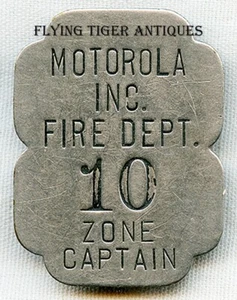 Great 1930's Motorola Radio Co. Factory Fire Dept. Zone Captain Belt Badge - Picture 1 of 2