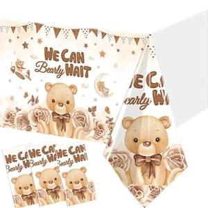 Bear Baby Shower Decoration 3pcs Plastic We Can Bearly Wait Tablecloth Neutral B - Picture 1 of 6
