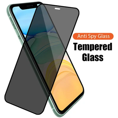 For iPhone 14 Pro 13 12 11 Pro XS XR SE 6 7 8 Anti Spy Full Cover Tempered Glass - Image 1 of 4