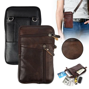 Men Fashion Leather Phone Pouch Belt Bag Shoulder Crossbody Waist Pack Handbag - Picture 1 of 14