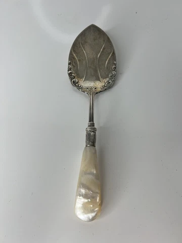 VTG Mother of Pearl Handle Sterling Silver Band Only Large Serving Spoon Cover