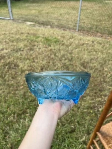 McKee Fentec Pattern Pressed Floral Diamond Ombré Blue 3 Footed Bowl - Picture 1 of 2