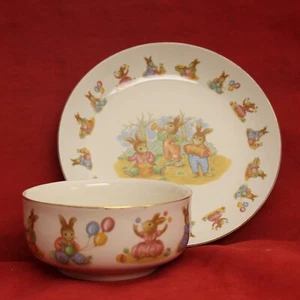 Mount Clemens Pottery Child's Bowl & Plate Easter Bunny Rabbit - Bild 1 von 4