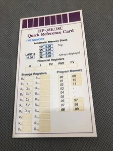 HP-38E/38C Quick Reference Card, Excellent Condition - Picture 1 of 2