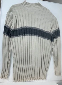 Vintage Tag Sport Herren Rundhals Pullover Large Creme Grau Grobstrick 80er 90er - Bild 1 von 7