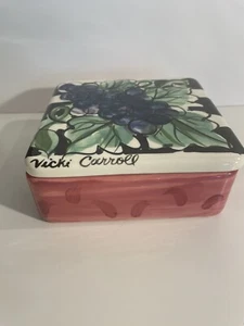 Vicki Carroll Large Trinket Box Ceramic Grapes Hand Painted Signed Vintage Rare - Picture 1 of 5