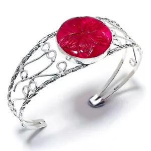 Ruby(Simulated) Gemstone Handmade 925 Silver Cuff Bracelet Adjustable R-4982 - Picture 1 of 1