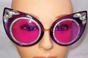 SUNGLASSES UNIQUE BOUTIQUE PURPLE DIVA STYLE CATEYE W/ RHINESTONES FREE US SHIP - Picture 1 of 4