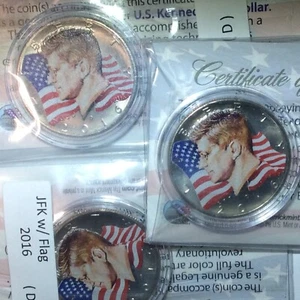 20 -2016 BU Colorized Kennedy Half Dollars With American flag, in Capsule & COA - Picture 1 of 4