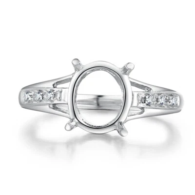 Anillo semi montaje ovalado de oro blanco sólido de 14K de 8x6 mm joyería vintage de diamantes de boda Foto 1 de 4