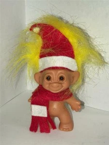 VINTAGE nackter TROLL Weihnachtsmann Mütze Schal GELBE HAARE - Bild 1 von 1