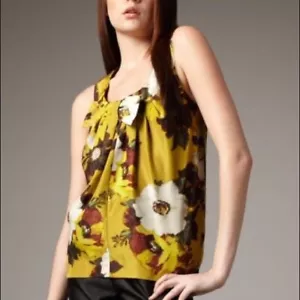 Kate Spade Bette Seide Blumen Top Damen XS Extra Small Gelb Schleife Ärmellos - Bild 1 von 12