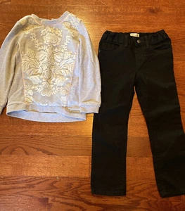 Lot 2 Girl's 5 5T Gray Lace Sweatshirt Denim Black Jeans Calvin Klein TCP - Picture 1 of 9