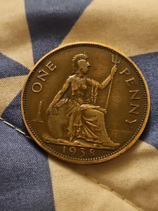 1938 GREAT BRITAIN- GEORGE VI- ONE PENNY BRONZE COIN- RARE - Picture 1 of 4