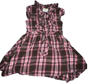 Crazy 8 Short Sleeve Dress Girls Brown and Pink Ruffled Plaid Size 5 Girls - Picture 1 of 8